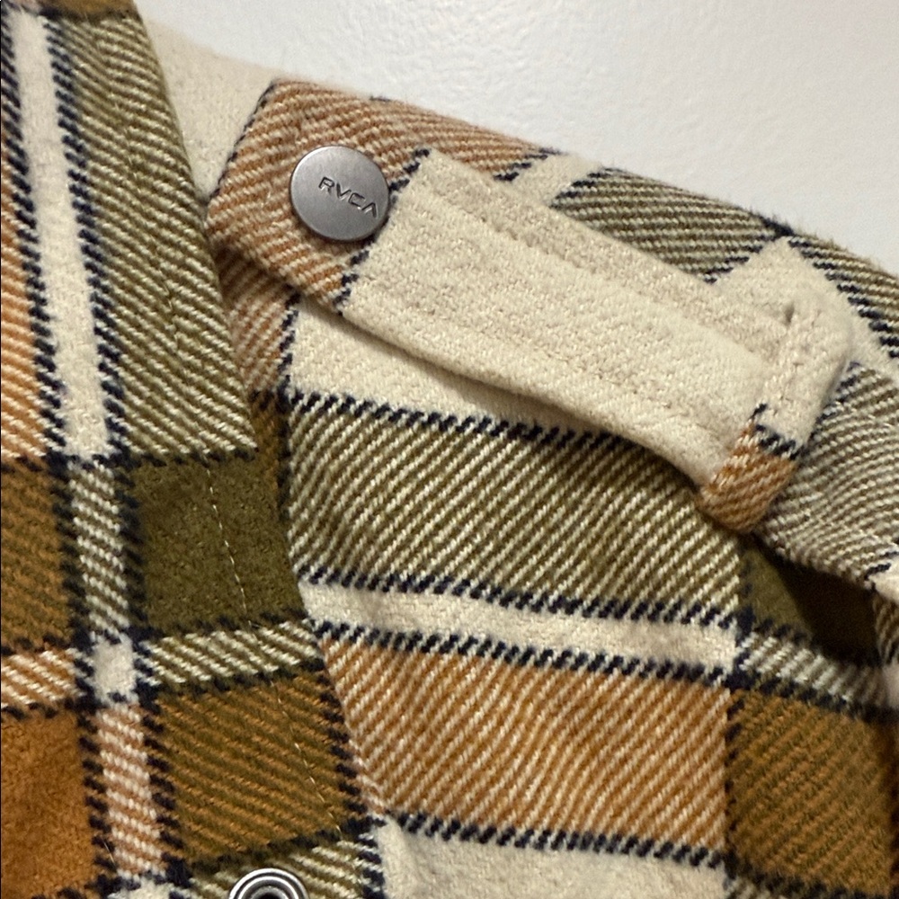 RVCA Women's Utility Jacket - Brown, Cream, and Green Plaid - Picture 6 of 7